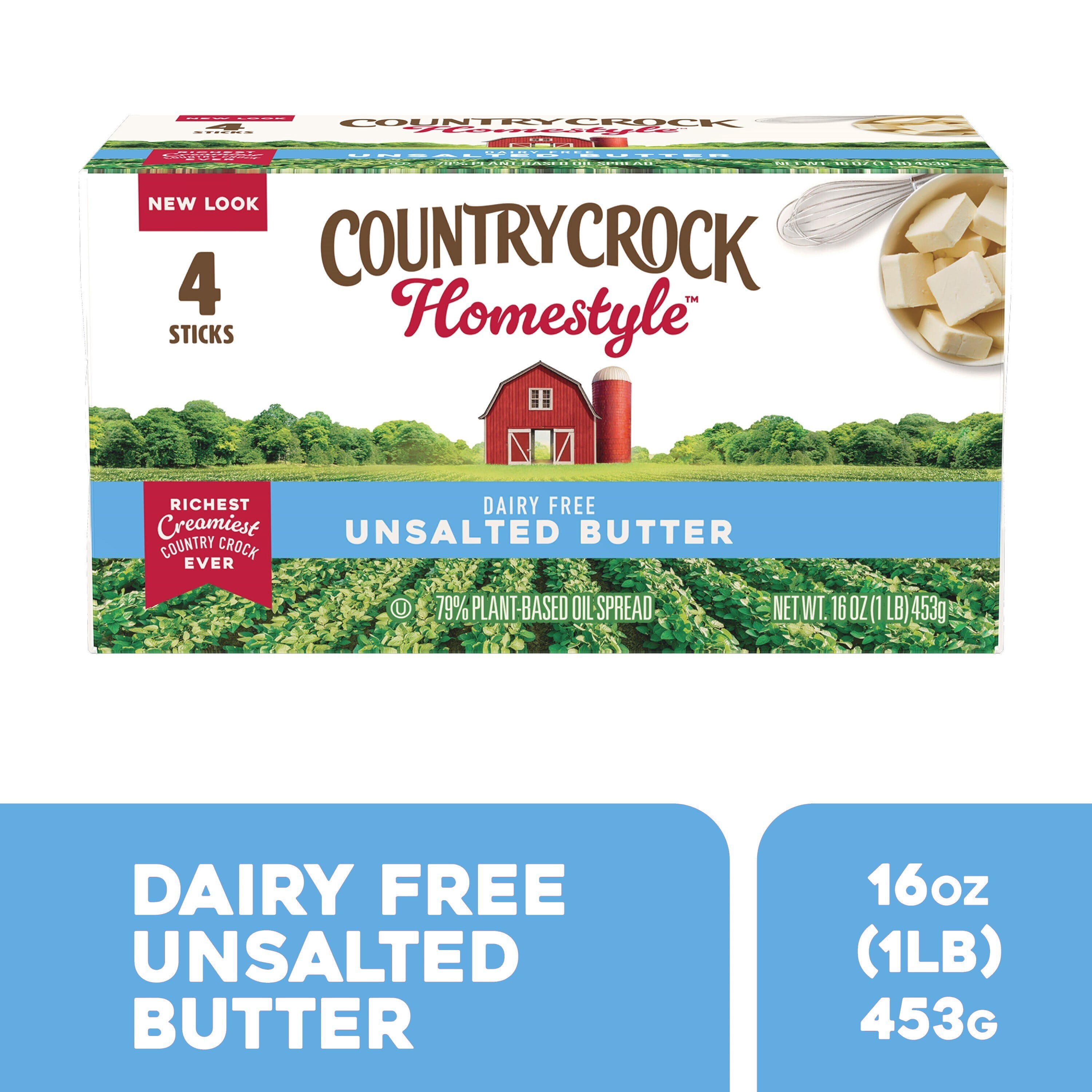 Country Crock Homestyle Dairy Free Butter Unsalted Sticks, 16 oz, 4 Sticks