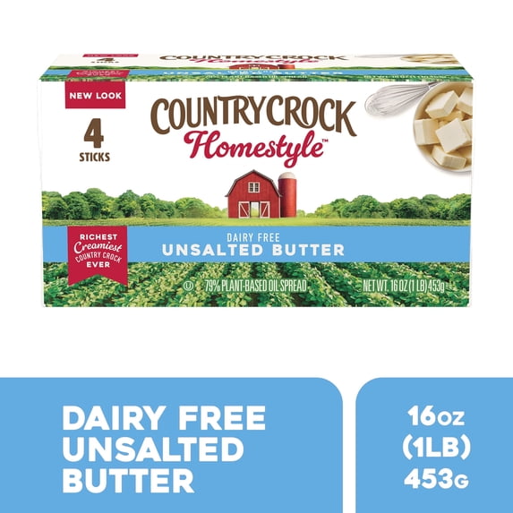 Country Crock Homestyle Dairy Free Butter Unsalted Sticks, 16 oz, 4 Sticks