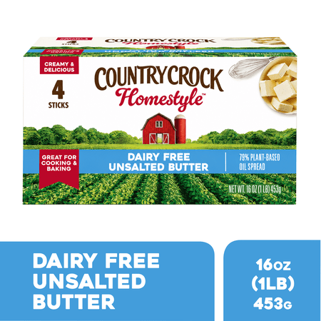 Country Crock Homestyle Dairy Free Butter Unsalted Sticks, 16 oz, 4 Sticks
