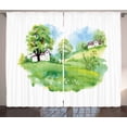 thumbnail image 1 of Country Curtains 2 Panels Set, Watercolor Effect Digital Image Print of Rural Life in Nature with Houses Landscape, Window Drapes for Living Room Bedroom, 108W X 108L Inches, Multicolor, by Ambesonne, 1 of 3