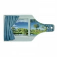 thumbnail image 1 of Country Cutting Board, Rural View from the Window Reflection in Water Lake Tree in Summertime, Tempered Glass Cutting and Serving Board, Wine Bottle Shape, Slate Blue Green White, by Ambesonne, 1 of 1