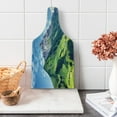 thumbnail image 1 of Country Cutting Board, Springtime in Countryside Rural Valley with Village Tranquil Serene Life Image, Decorative Tempered Glass Cutting and Serving Board, Wine Bottle Shape, Green Blue, by Ambesonne, 1 of 1