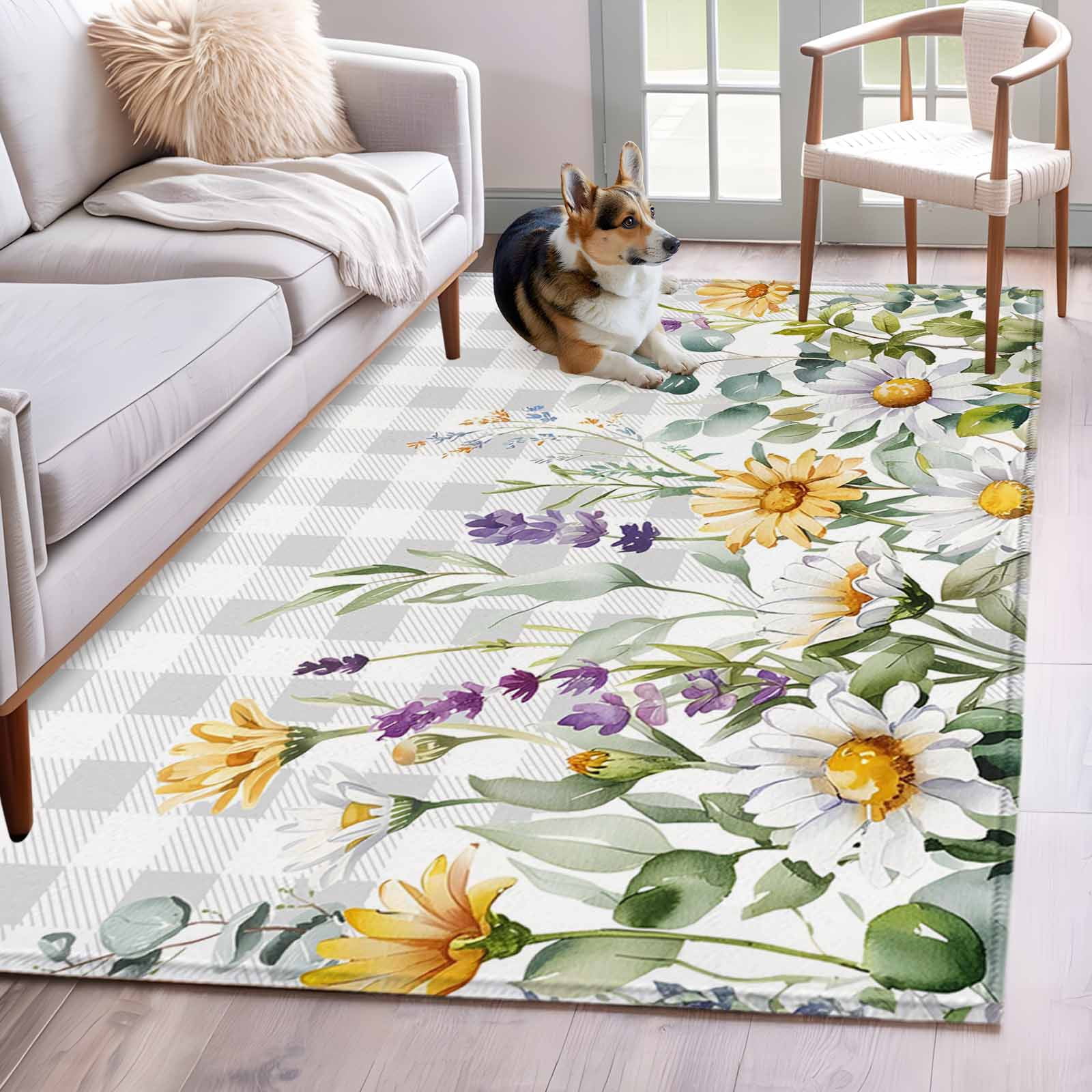 Desk Area Rug Country Daisy 2.7x5 Rug for Office Desk Chair Area Small Bedroom ...