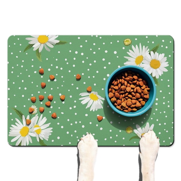 Country Daisy Farm Theme Dog Bowl Mat - Waterproof Absorbent Pet Placemat - Non-Slip Floral Pattern - Large Size for Protection - Eco-Friendly