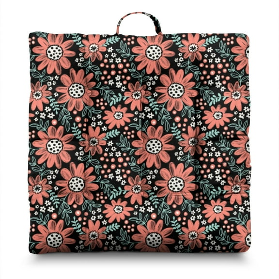 Country Daisy Farm Theme Floor Cushion - Oversized Square Tatami Mat Seat, Thick & Fluffy with Daisy Print, Perfect for Reading or Tea Ceremony