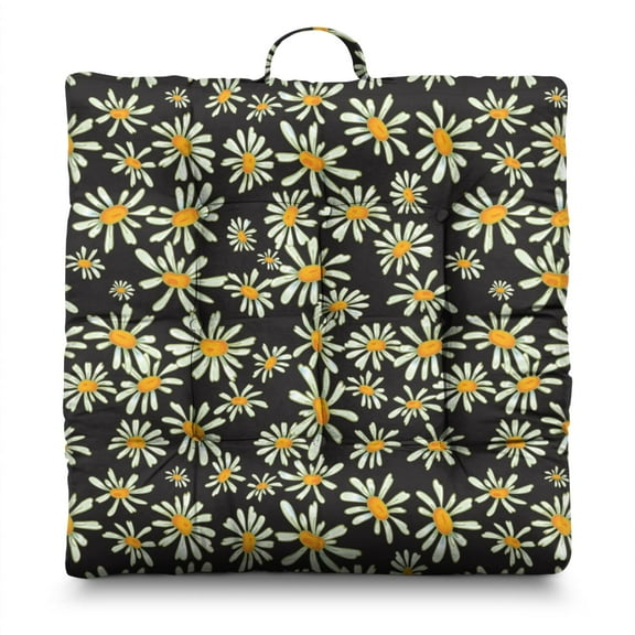 Country Daisy Farm Theme Floor Cushion - Oversized Square Tatami Mat Seat, Thick & Fluffy with Daisy Print, Perfect for Reading or Tea Ceremony