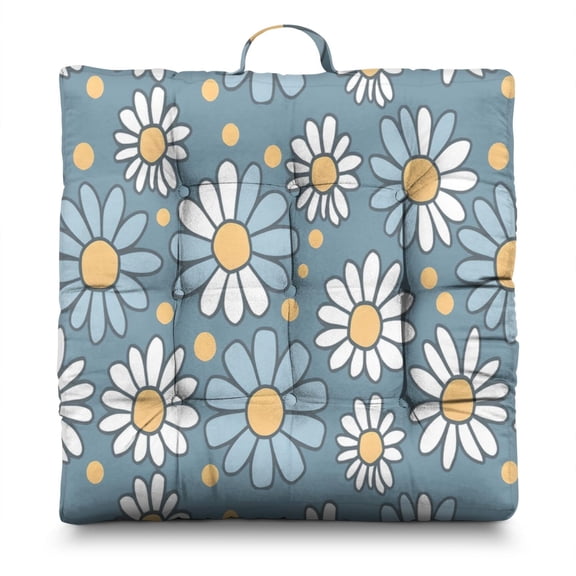Country Daisy Farm Theme Floor Cushion - Oversized Square Tatami Mat Seat, Thick & Fluffy with Daisy Print, Perfect for Reading or Tea Ceremony