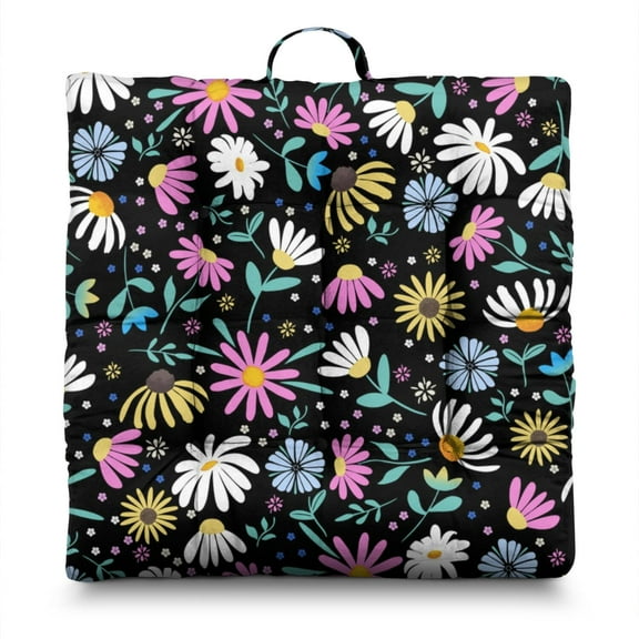 Country Daisy Farm Theme Floor Cushion - Oversized Square Tatami Mat Seat, Thick & Fluffy with Daisy Print, Perfect for Reading or Tea Ceremony