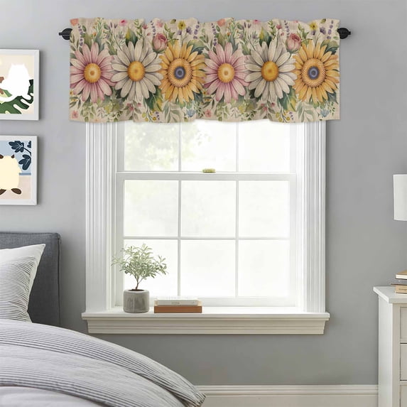 Country Daisy Flower Green Leaf Valances for Windows,Kitchen Valance ...