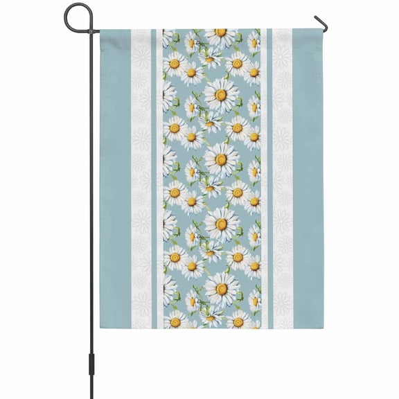 Country Daisy House Flags For Outdoor, Blue White Stripes Floral Watercolor Texture Small Double Side Yard Flags Weather Proof House Decor for Lawn Outside Holiday 28 x 40 Inches