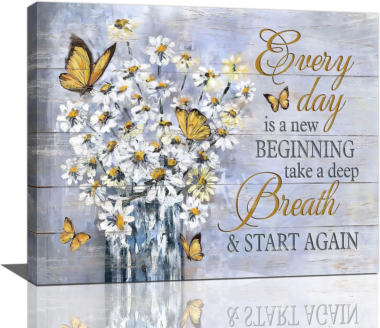 Country Daisy Wall Art Farmhouse Butterfly Flower Canvas Prints Rustic ...