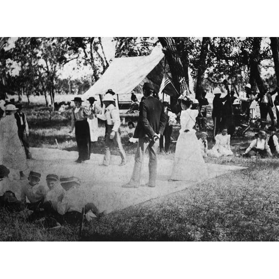 Country Dance, 19Th Century. /Na Canvas Dance Floor At An Outdoor Party In Western America. Photograph, Late 19Th Century. Poster Print by (18 x 24)