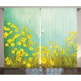 thumbnail image 1 of Ambesonne Nature Curtains 2 Panel Set, Daisies and Dragonflies, 108" x 90", Green Yellow, 1 of 3
