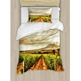 thumbnail image 1 of Country Duvet Cover Set, Grape Valley Clouds over Vineyard Fruit Plantation Digital Print, Decorative 2 Piece Bedding Set with 1 Pillow Shams, Twin Size, Burnt Orange Off White, by Ambesonne, 1 of 3