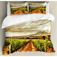 thumbnail image 1 of Country Duvet Cover Set, Grape Valley Clouds over Vineyard Fruit Plantation Digital Print, Decorative 3 Piece Bedding Set with 2 Pillow Shams, King Size, Burnt Orange Off White, by Ambesonne, 1 of 3