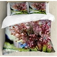 thumbnail image 1 of Country Duvet Cover Set, Painting of Spring Landscape Blooming Nature Flowering Tree and Fresh Grass Nature, Decorative 3 Piece Bedding Set with 2 Pillow Shams, Queen Size, Pink Green, by Ambesonne, 1 of 3