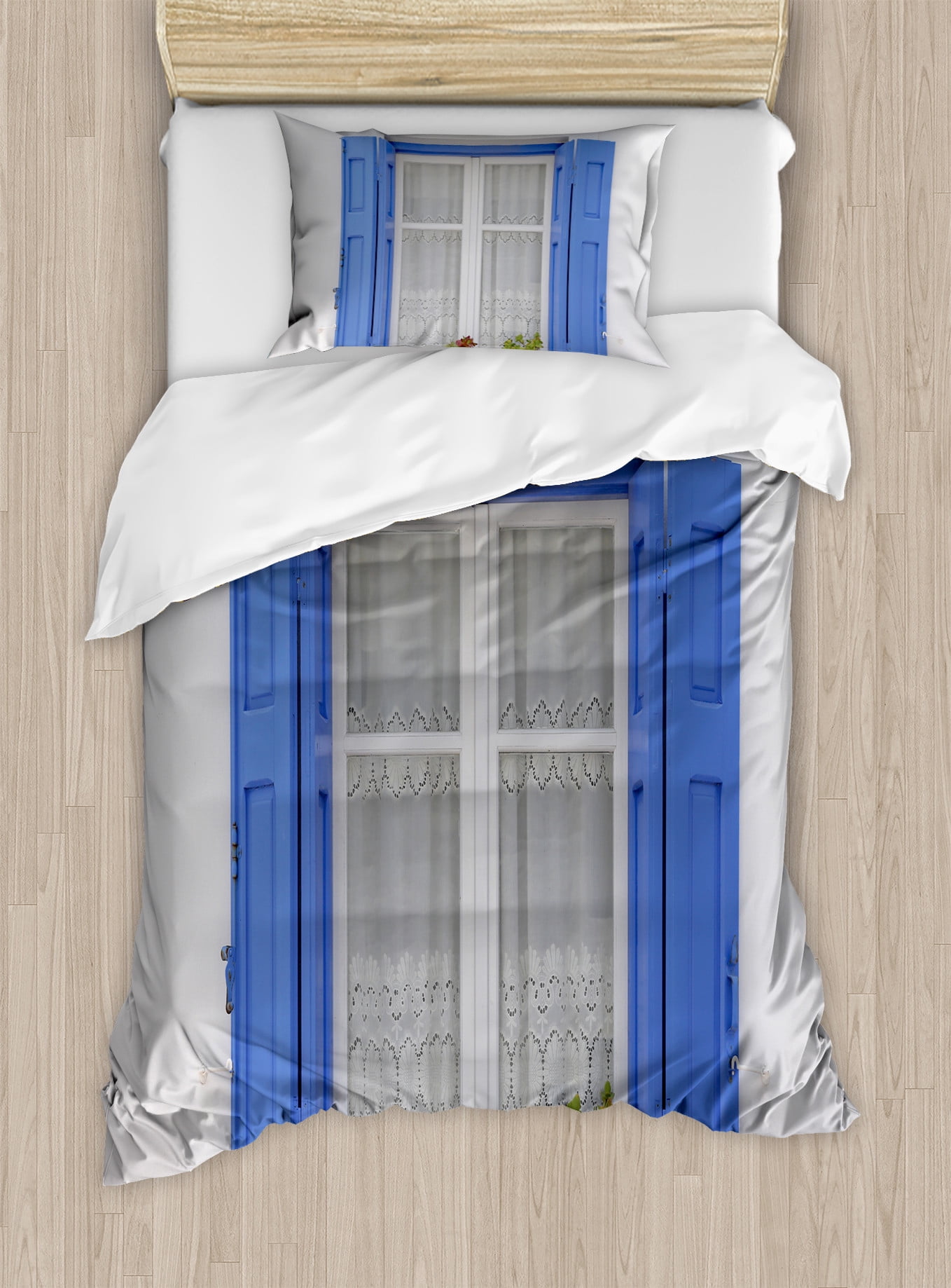 Window Bedding Country Duvet Cover Set, Typical Greek Style Wooden Window Shutters ...