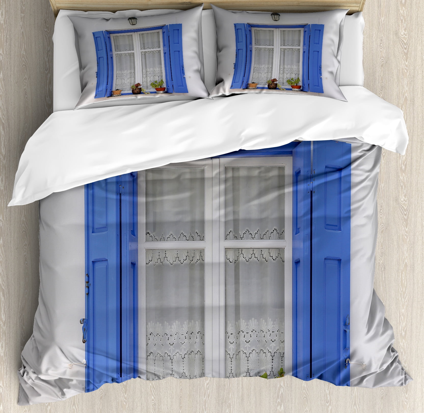Window Bedding Country Duvet Cover Set, Typical Greek Style Wooden Window Shutters ...