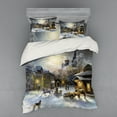 thumbnail image 1 of Country Duvet Cover Set, Winter Landscape of a Western Town at Night in New World Rurals in Retro Style Art, Bedding Set with Shams and Fitted Sheet, 3 Sizes, by Ambesonne, 1 of 3
