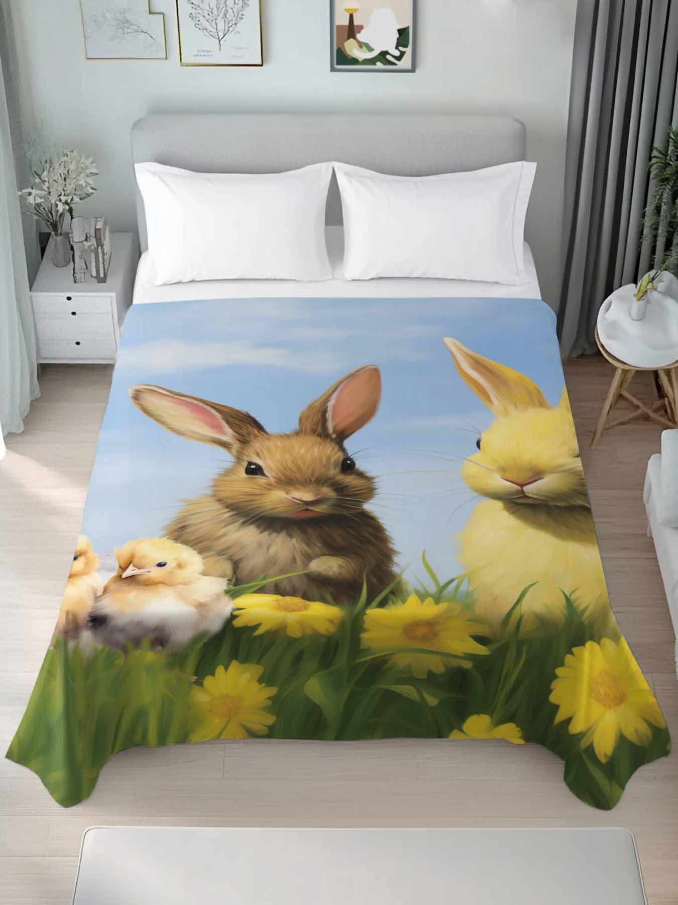 Country Easter Rabbits, Full Size Flat Sheet, Wrinkleproof & Fadeproof ...