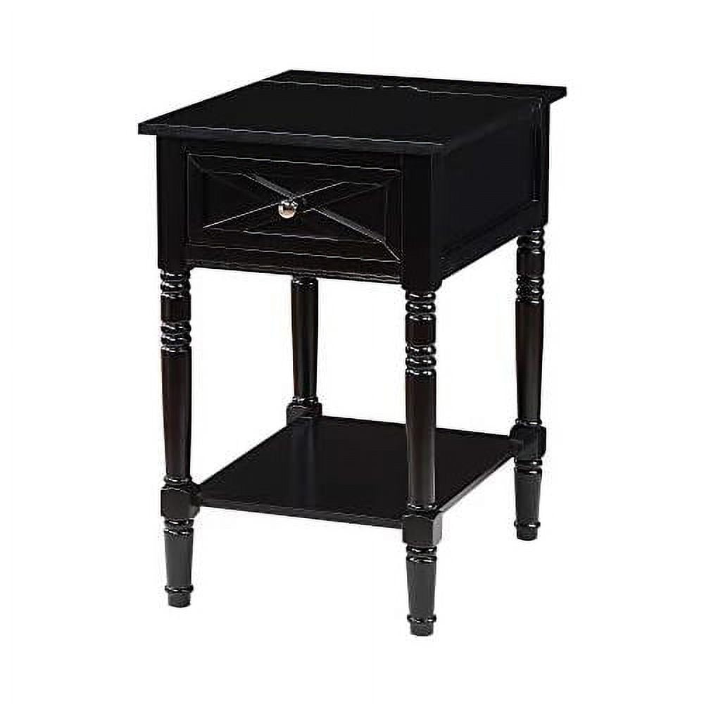 Black Wood End Table with Charging Station and Storage