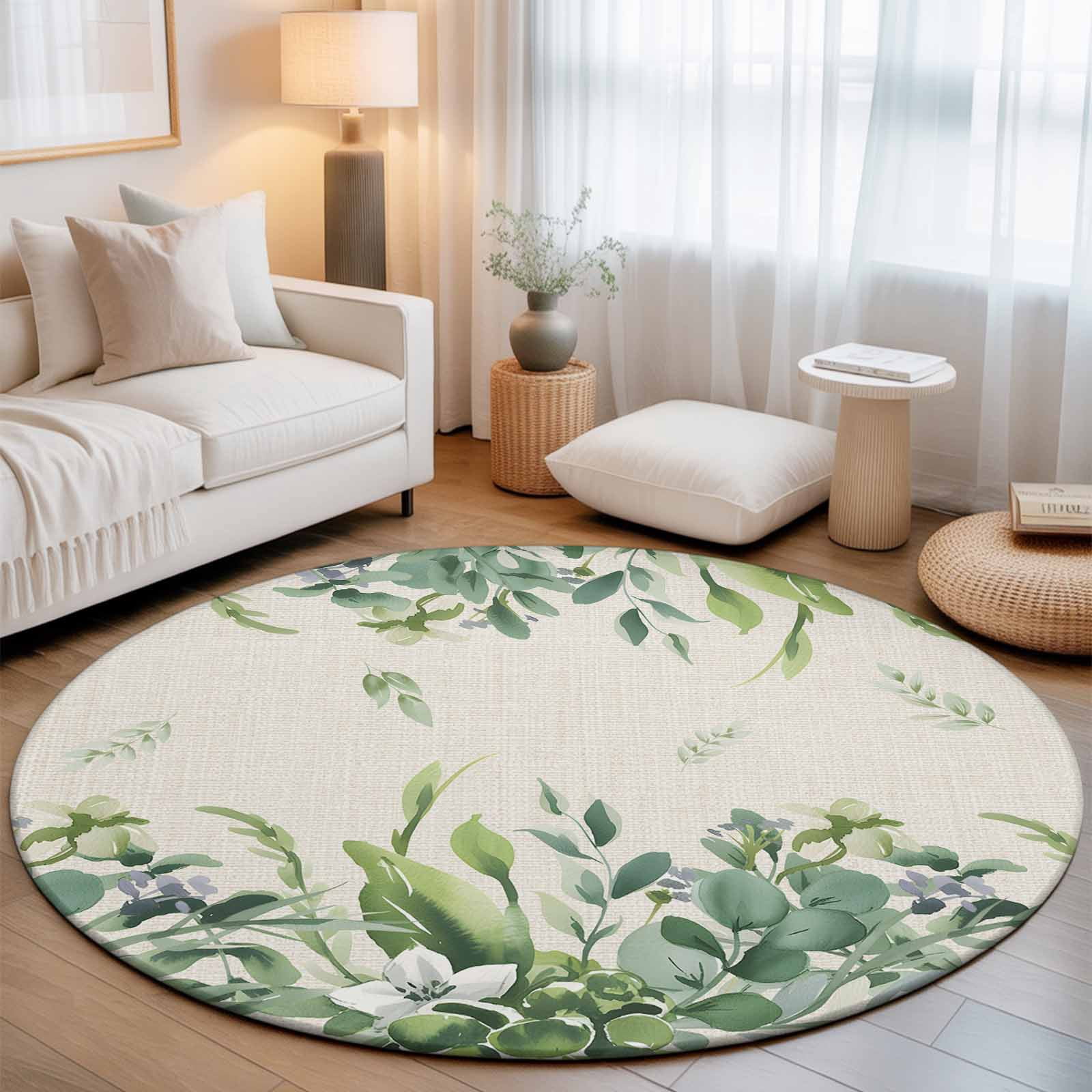 Country Eucalyptus Leaf Flower Round Rug 5ft Gradient Botanical Retro ...
