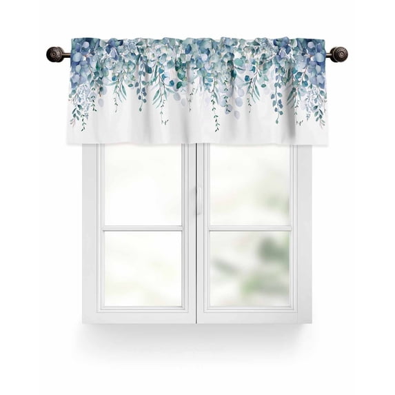 Country Eucalyptus Leaves Curtain Valances,Watercolor Teal Green Leaf Small Window Treatment for Kitchen Living Room Bathroom,42" x 18"