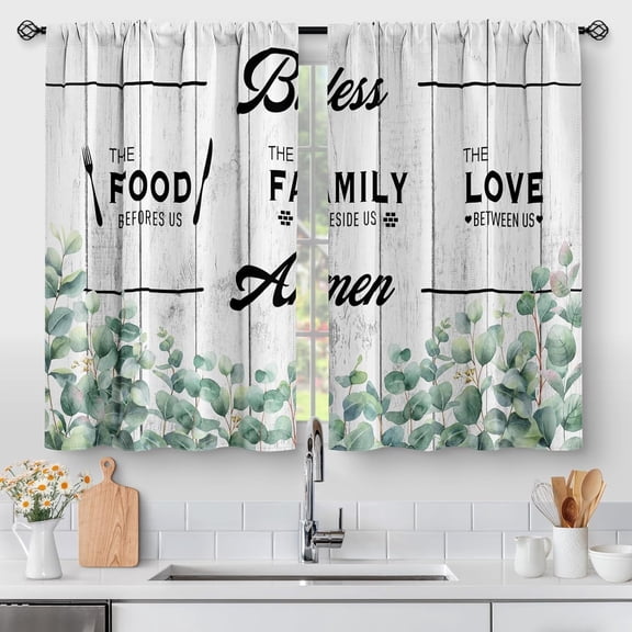 Country Eucalyptus Leaves Kitchen Curtains - Plant Farmhouse Rustic Botanical Short Cafe Tier Curtains Decor for Living Dining Room Rod Pocket Window Drapes 36 Inch Length 2 Panels 28"x36"