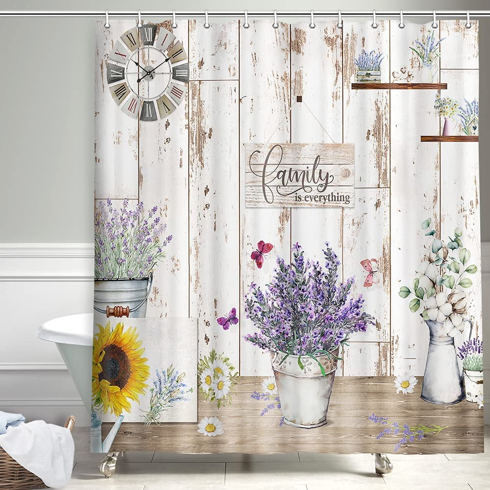 Country Fabric Shower Curtain, Vintage Rustic Gray Wooden Shower Curtain  Farmhouse Style Shower Curtains for Bathroom, Purple Lavender Shower  Curtain ..., image size:1000x1000
