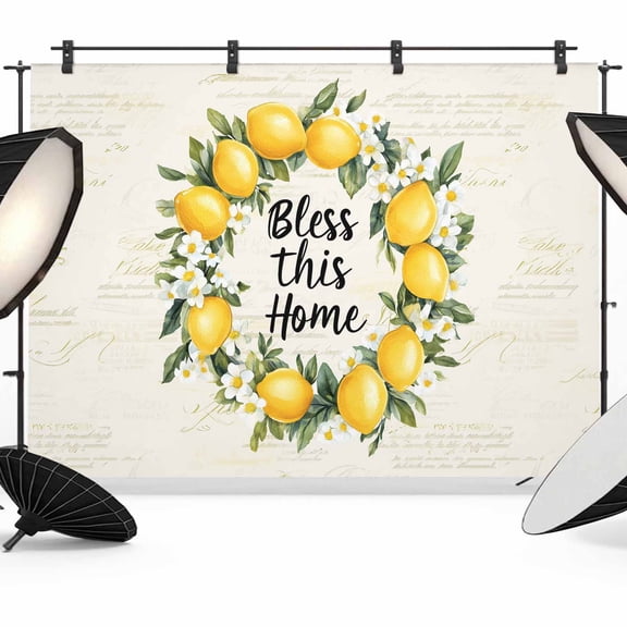 Country Farm Bless This Home Photography Backdrop 7x5FT, Yellow Lemon Linen Texture Photo Backdrops, Background for Photography Studio Photo Studio Background, Back Drop for Photoshoot