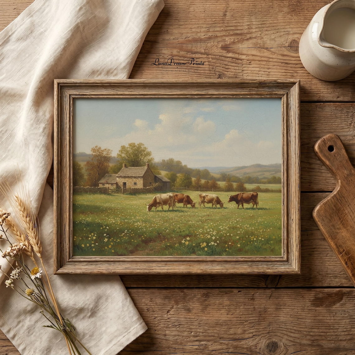 Country Farm Cow Wall Art Print, Vintage English Cottage Countryside ...
