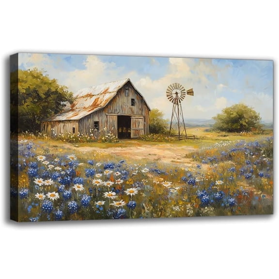 Country Farm Landscape Framed Canvas Wall Art Prints - Vintage Farmhouse Decor Paintings, Wall Decor for Living room Bathroom Bedroom Kitchen (Art5-20, 12W X 8L, Wrapped Canvas)