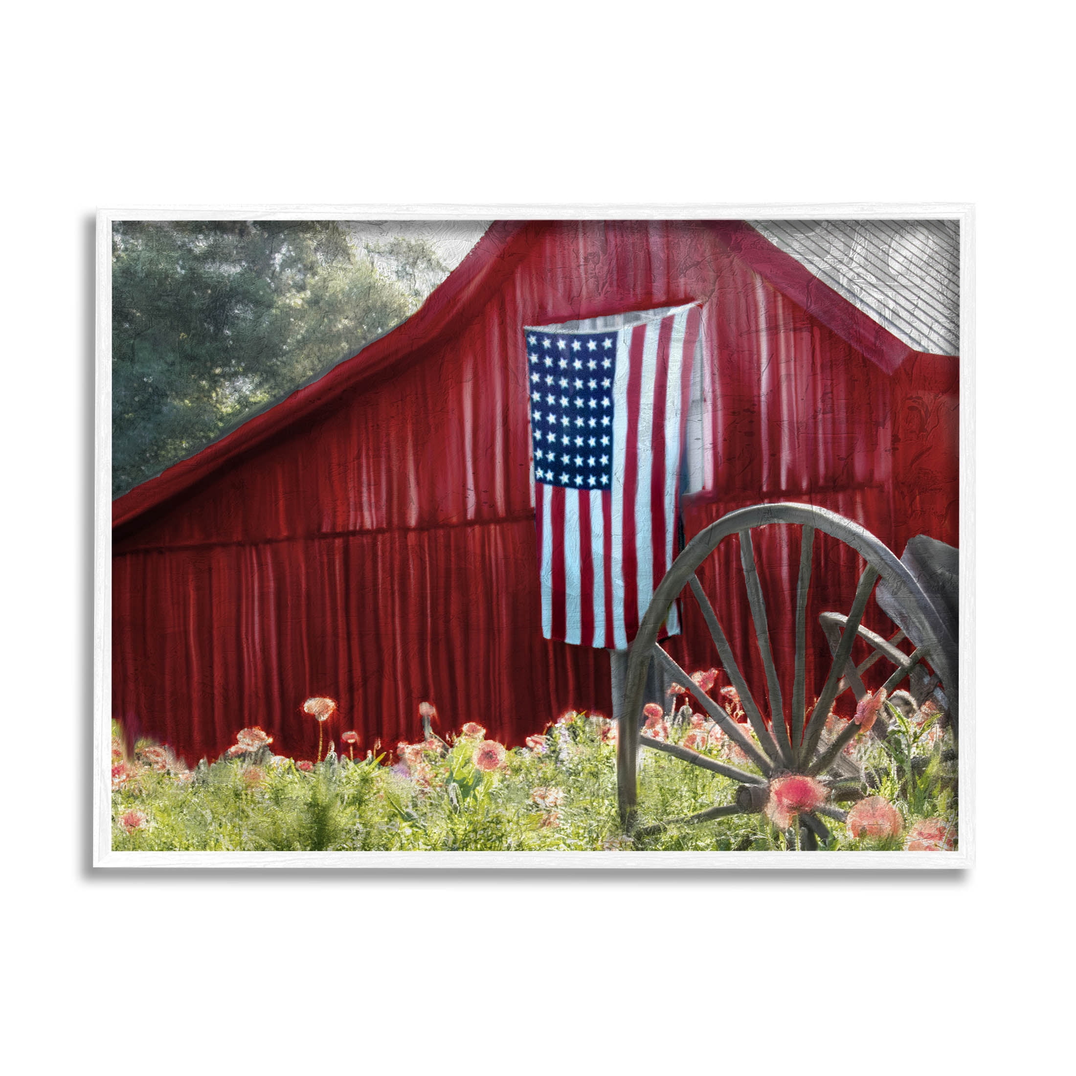 Country Farm Meadow Americana Town & City Graphic Art White Framed Art Print Wall Art