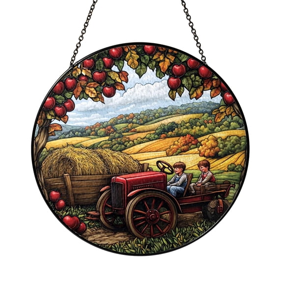 Country Farm Tractor Stained Glass Suncatcher – Decorative Window Art