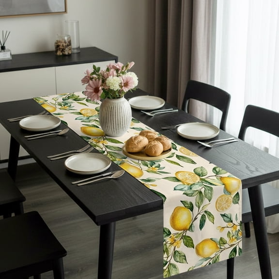 Country Farm Vintage Lemon Table Runner 36 Inches Long,Kitchen Dining Tablerunners Yellow Fruit Leaves Linen Table Runners Dresser Scarves for Home Dinner Wedding Holiday Party Decor