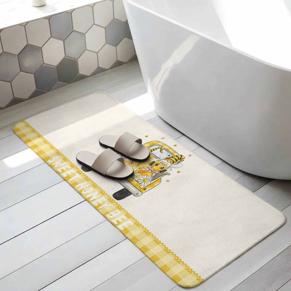 Country Farmhouse Bathroom Runner Rugs Non Slip Washable Absorbent Narrow Long Bath Mat Yellow Bees Gnomes Truck Daisy Honey Beige Runner Rugs for Kitchen Hallway Bedroom Laundry 15.7"x47.2"