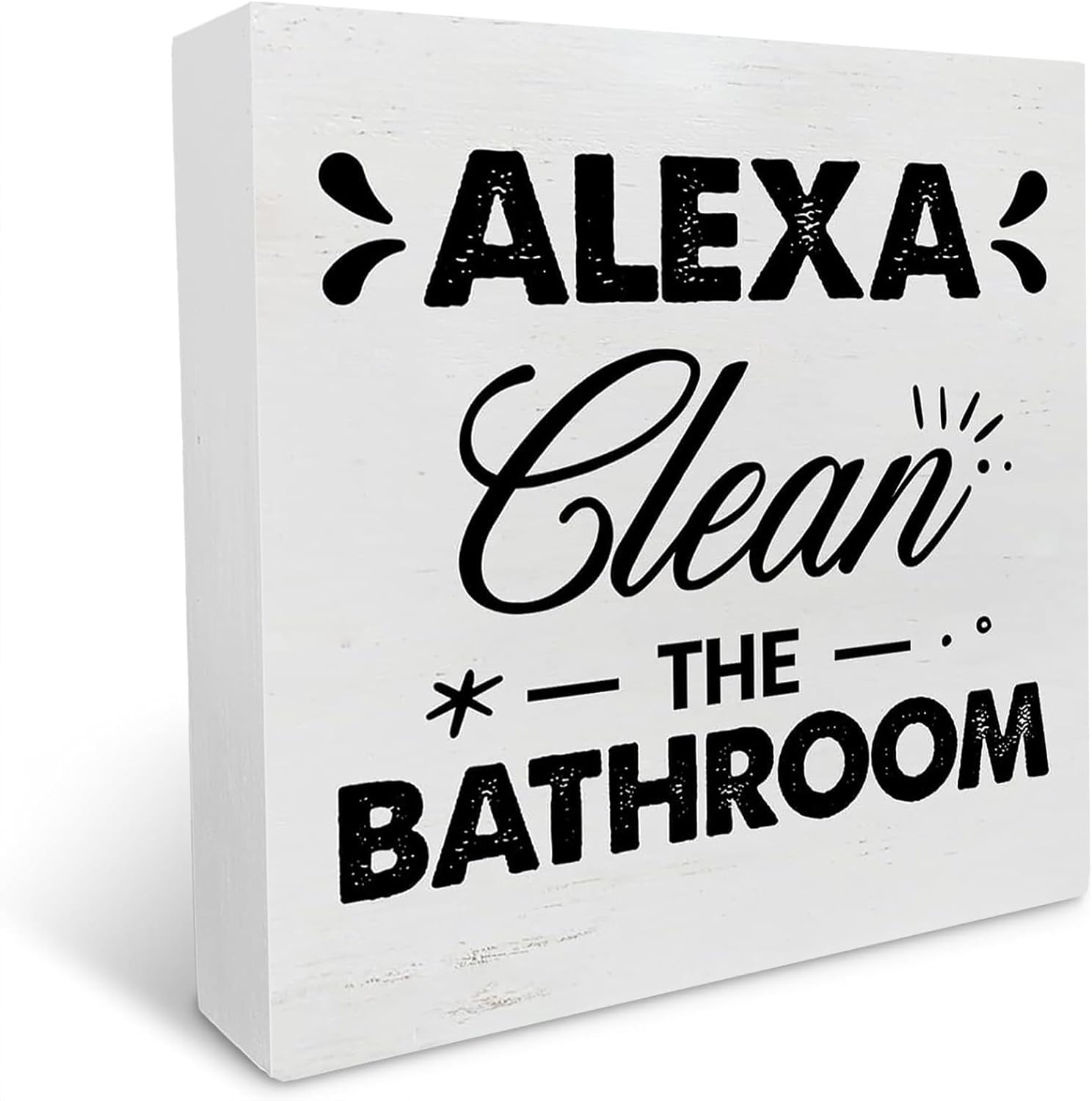 Country Farmhouse Bathroom Wood Box Sign Decor Desk Sign Alexa Clean