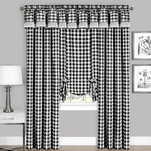 Country Farmhouse Complete 6 Pc. Plaid Checkered Window Curtain Treatment Set - Assorted Colors & Sizes