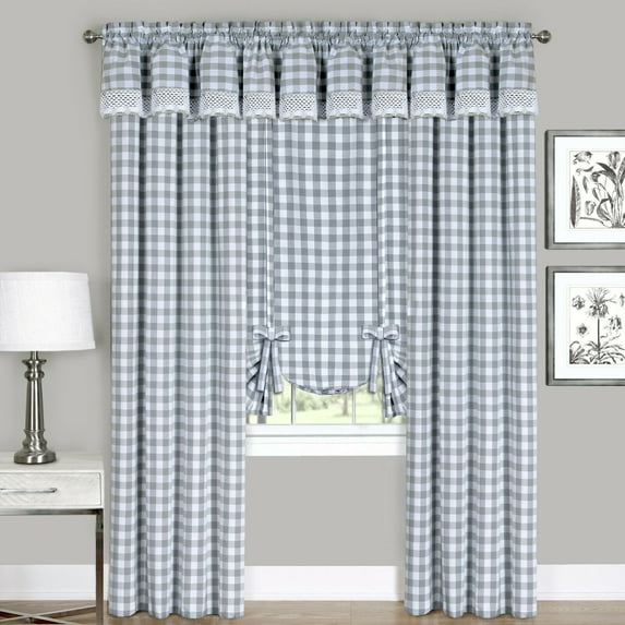 Country Farmhouse Complete 6 Pc. Plaid Checkered Window Curtain Treatment Set - Assorted Colors & Sizes