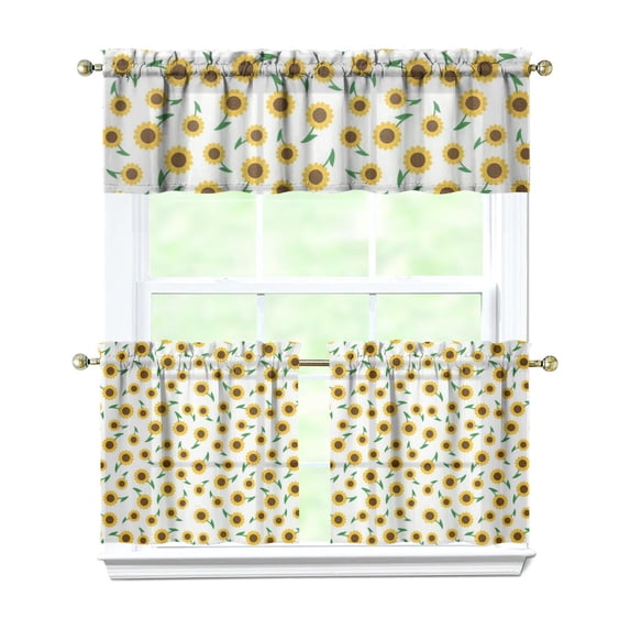 Country Farmhouse Curtains 24" Short - 3 Panel Bohemian Floral Set with Vintage Botanical Print, Rod Pocket