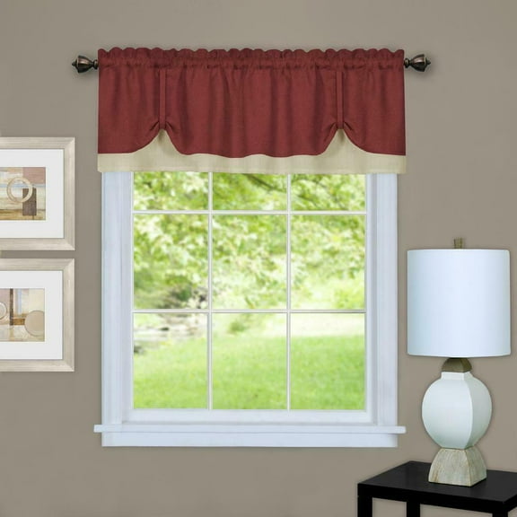 Country Farmhouse Flax Linen Tie Up Window Valance - Burgundy