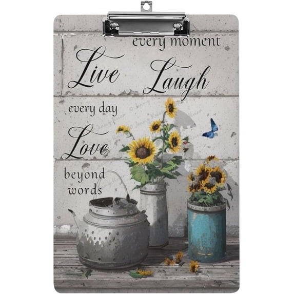 Country Farmhouse Floral Clipboards, Wood Clipboard, Decorative Wooden Clip Board with Low Profile for Office, School,Standard A4 Letter Size,Rustic Floral Sunflower 12.5"x 9"