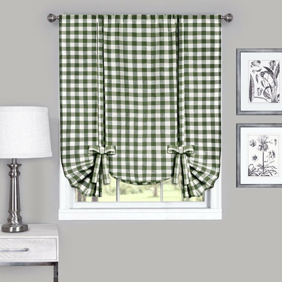 Country Farmhouse Plaid Checkered Window Curtain Tie Up Shade - Assorted Colors