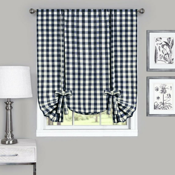 Country Farmhouse Plaid Checkered Window Curtain Tie Up Shade - Assorted Colors