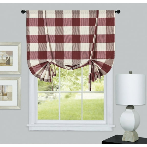 Country Farmhouse Plaid Gingham Tie Up Curtain Shades - Assorted Colors