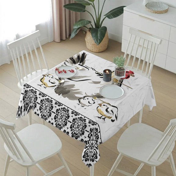 Country Farmhouse Rooster Table Cloth 54x54in, Waterproof Square Tablecloth Wipeable Tablecloths Watercolor Animal Flower Pattern Table Covers for Dining Tables Party Indoor Outdoor