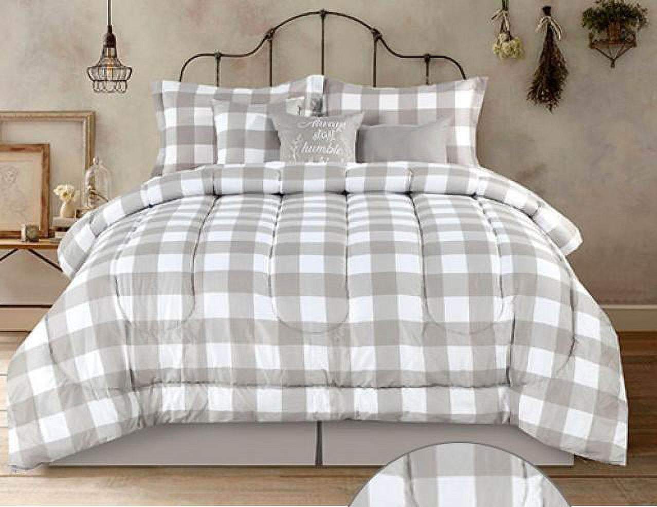 Country Farmhouse: Rustic Plaid & Buffalo Check Tan & White Queen ...