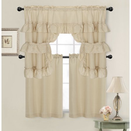 Country Farmhouse Solid Colored Kitchen Curtain Tier/Swag Set - Assorted Colors