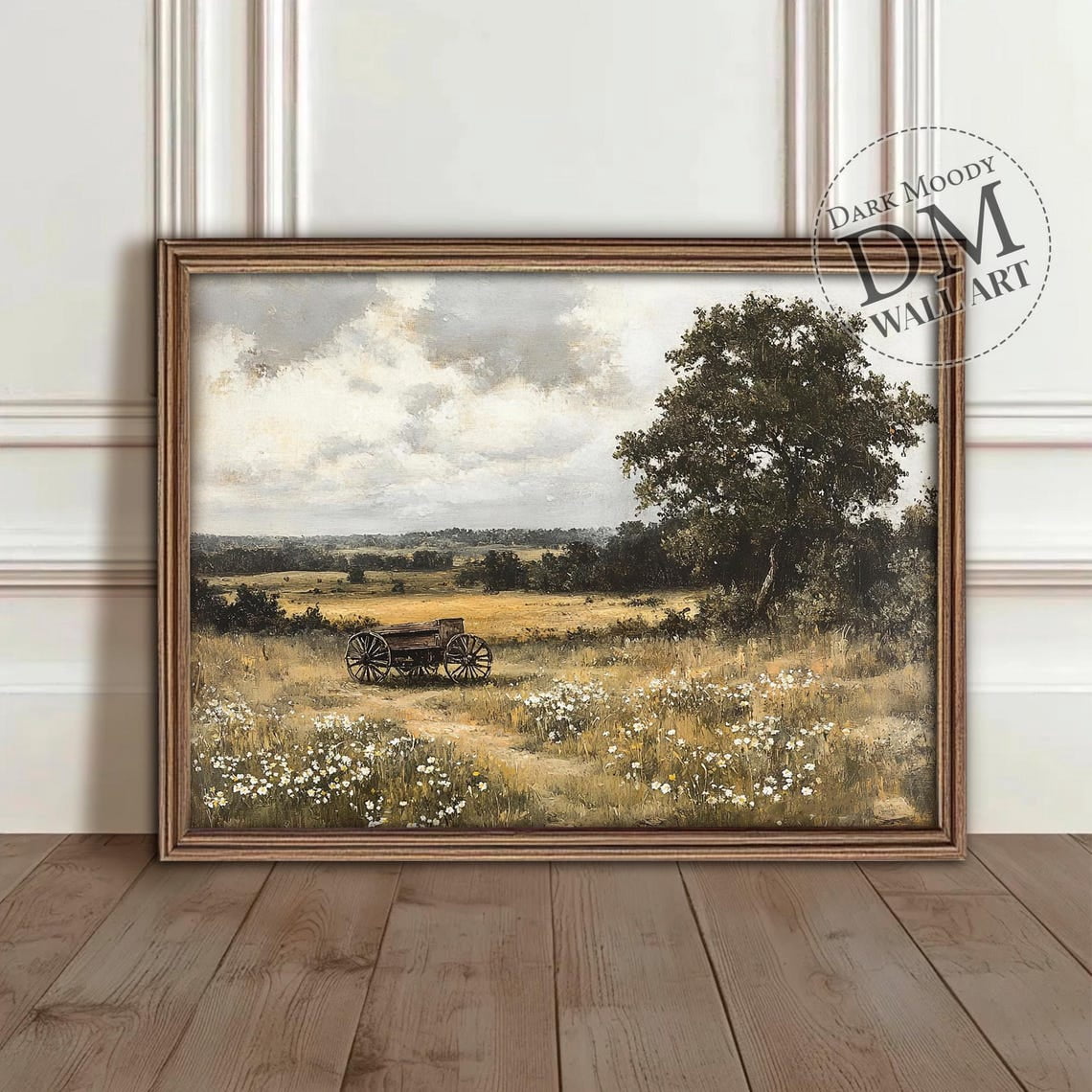 Country Farmhouse Vintage Painting, Landscape With Cart Wall Art Print ...