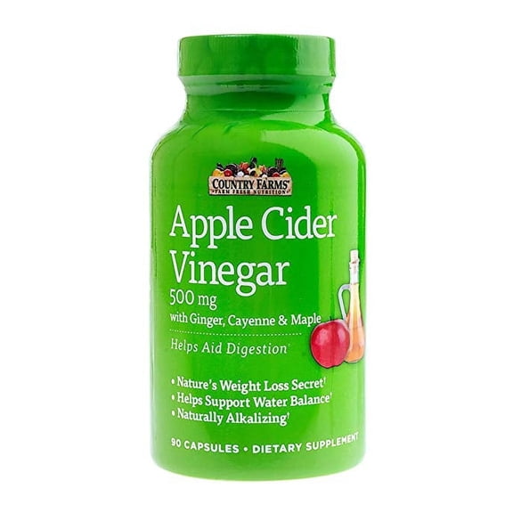 3 Pack Country Farms Apple Cider Vinegar 500mg with Cayenne & Maple 90 Count ea